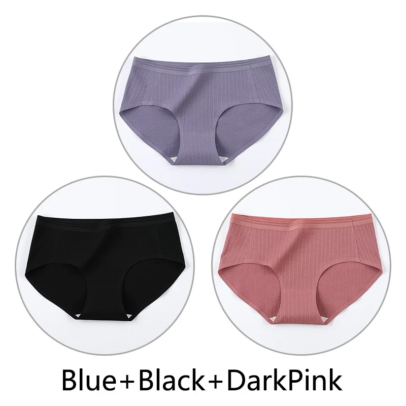 Blue Black DarkPink 3 шт. нитки жаккардовые процесс дышащие трусики женские сексуальные хлопковые шорты Бесшовные мягкое нижнее белье m-xl девушки нижнее белье - Цвет: Blue Black DarkPink