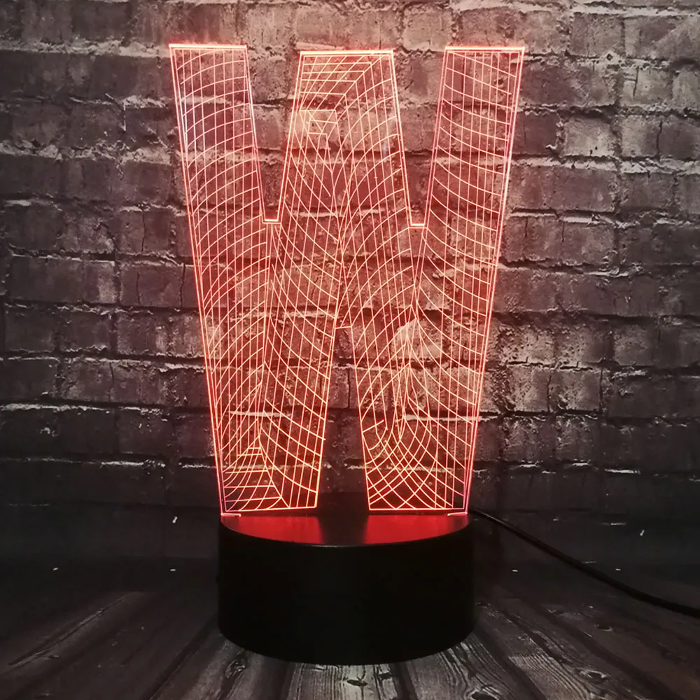 Модный 3D лампы освещения алфавитные буквы W многоцветный Ночная лампа LED RGB лампа USB сенсорный украшение для дома, ресторана, подарок для детей