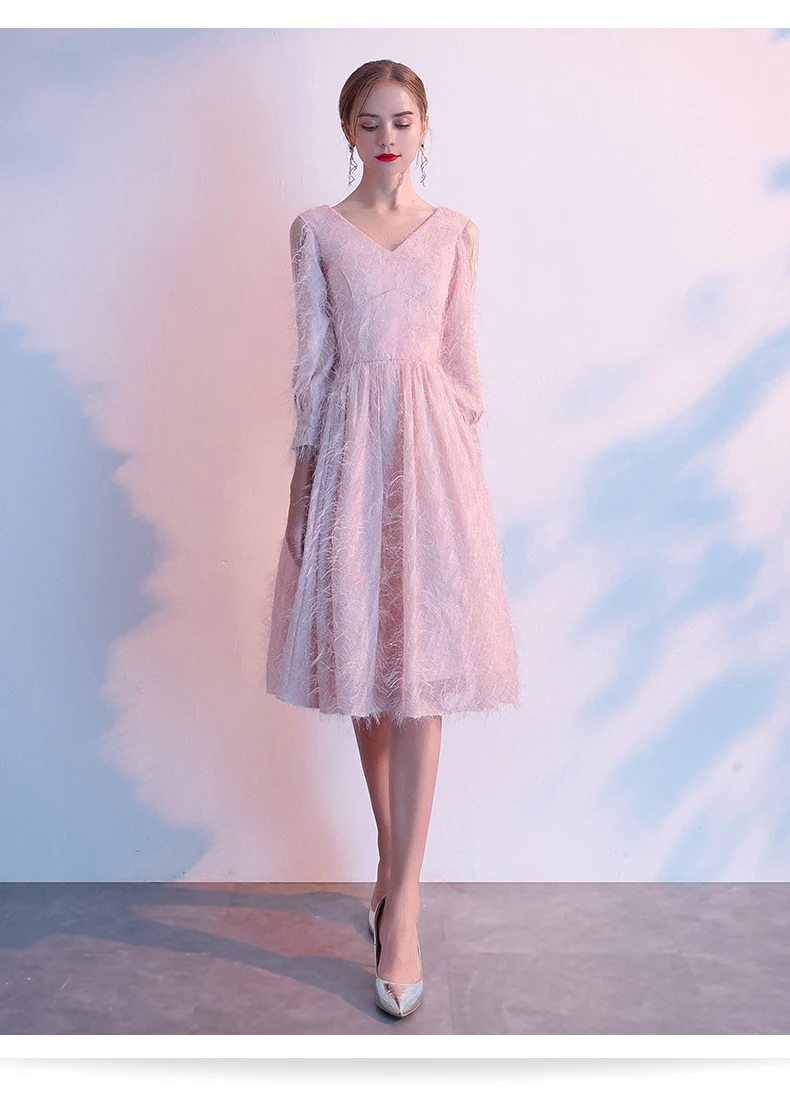 AE630 Robe de Soiree Courte розовое винтажное кружевное вечернее платье с v-образным вырезом Вечерние платья Vestido de Festa