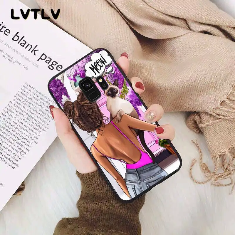 LVTLV Рождество принцесса девушка кофе черный чехол для телефона Samsung S9 plus S5 S6 edge S7 S8