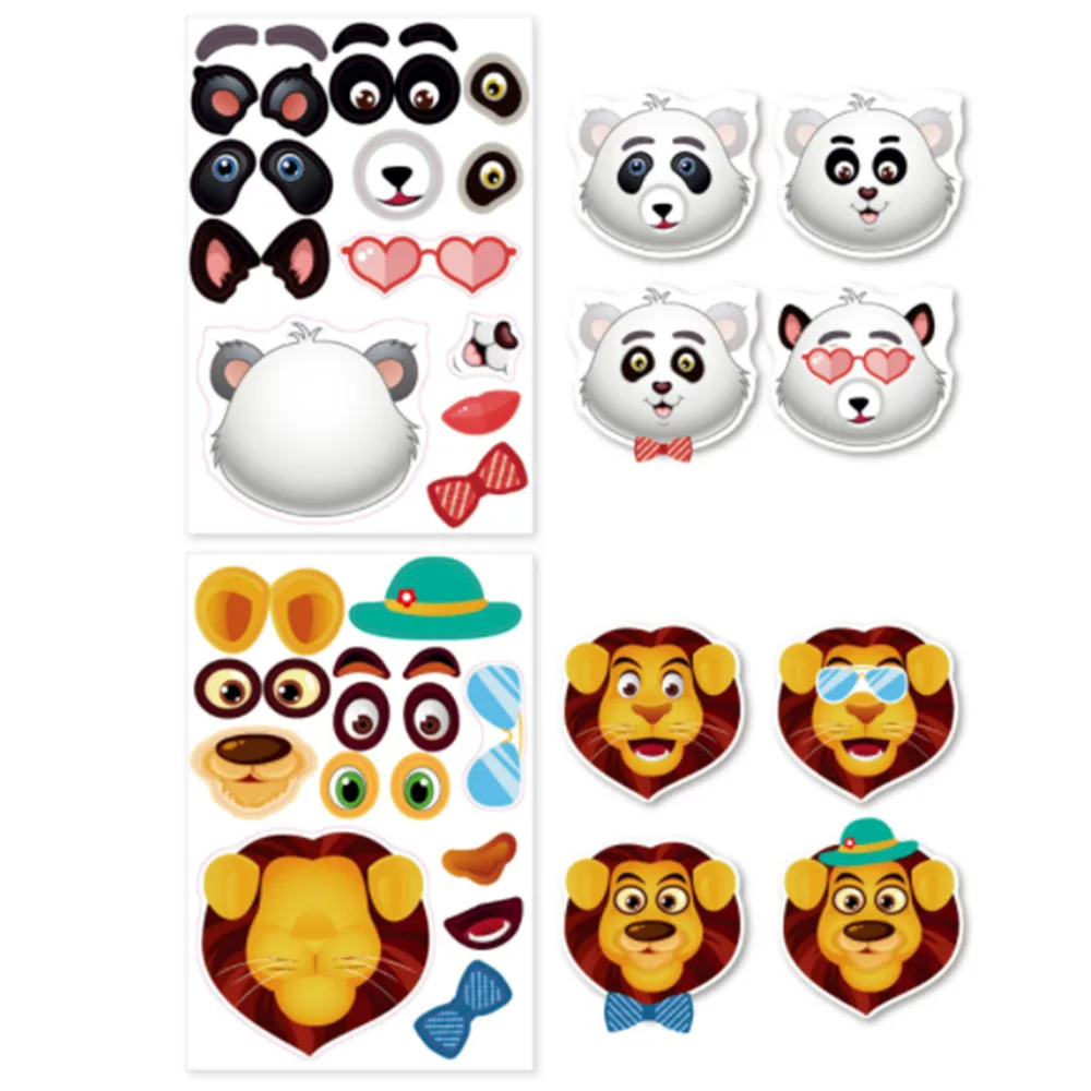 Hojas adhesivas de 12 animales para ni&ntilde;os, l&aacute;minas de pegatinas para hacer una cara DIY, para regalo de Festival, recompensa, cumplea&ntilde;os, recuerdos de fiesta, 36 piezas-1
