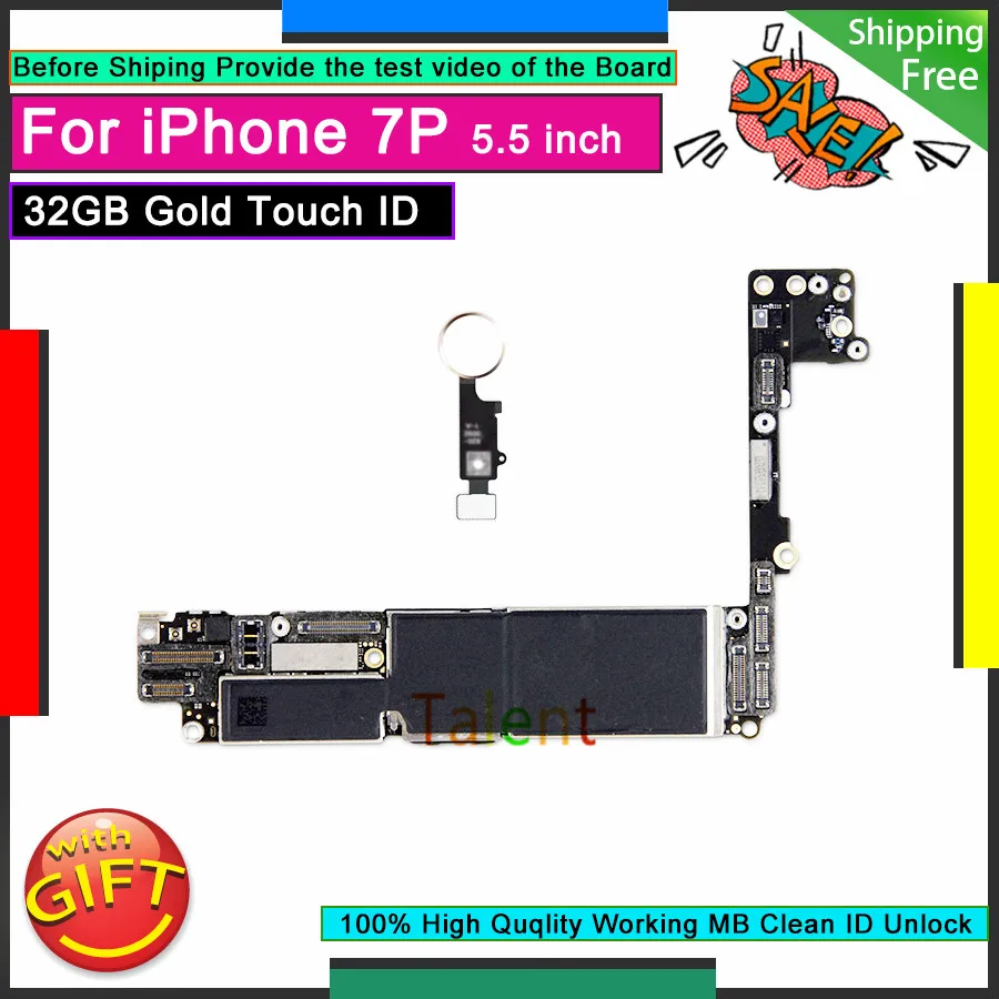 

Для IPhone 7 Plus материнская плата 32 Гб Gold Touch ID кнопка Home разблокированная оригинальная материнская плата хорошая логическая плата протестиров...