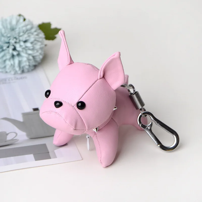 pink Брелок с бульдогом из искусственной кожи животное собака брелок держатель сумка Шарм брелок Chaveiros бульдог сумка аксессуары в стиле панк кулон - Цвет: pink