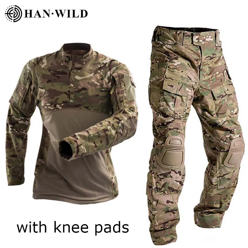 

Outdoor Military Uniform Tactical Combat Shirt US Army Clothing Tatico Tops Airsoft Multicam Camouflage Hunting Pants Knee Pads
