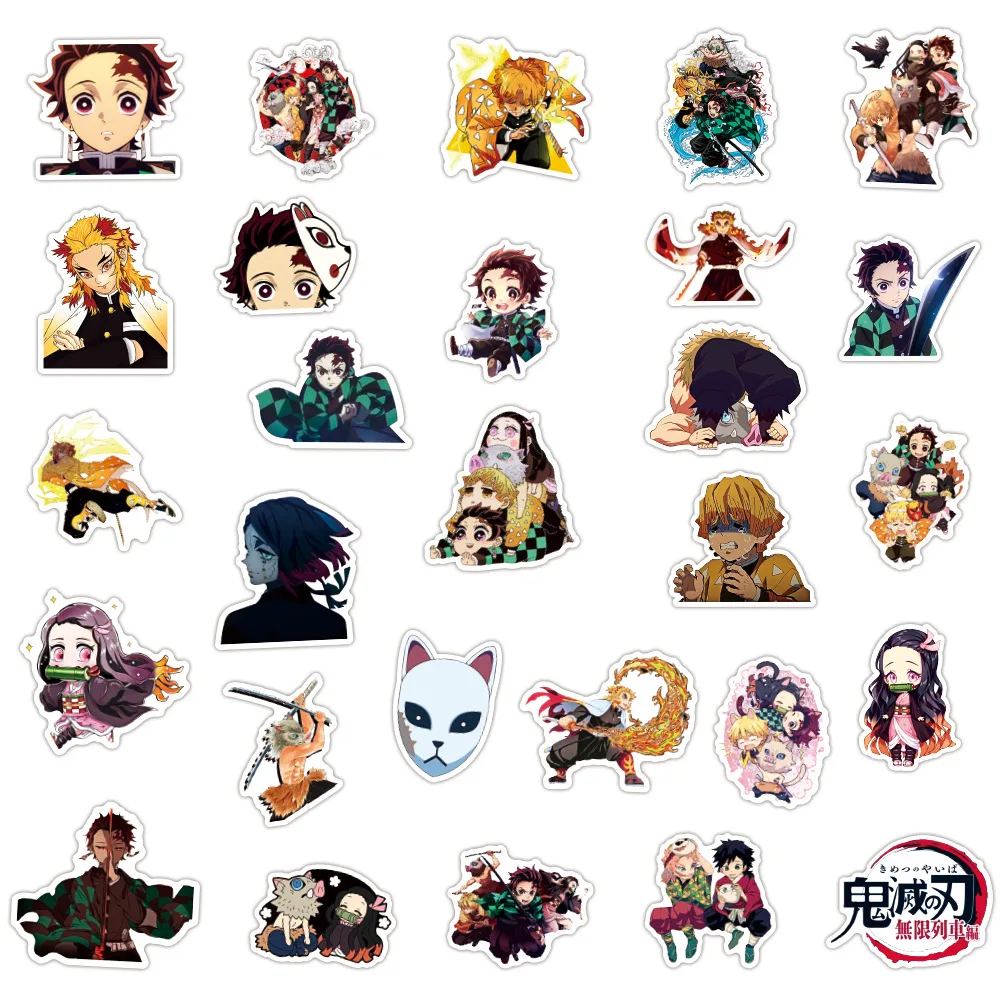 Demon Slayer-pegatinas de Anime de Kimetsu No Yaiba para ni&ntilde;os, calcoman&iacute;as de monopat&iacute;n para ordenador port&aacute;til, equipaje de motocicleta, regalo, 50 Uds.-1