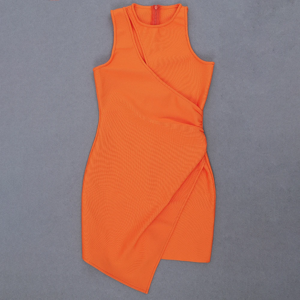 

2020 Elegant sexy orange round neck sleevelss off shoulder Vestido Celebrity evening bodycon dresses dropshipping