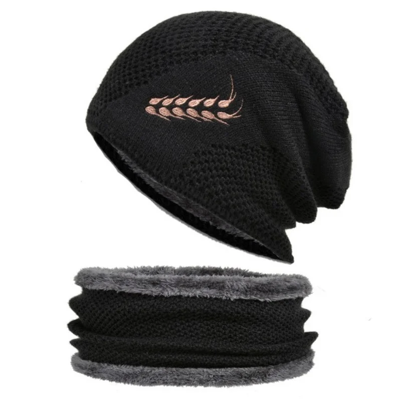 

Men's winter embroidered wheat ear warmth knitted woolen hat winter biking ear protection cold hat men