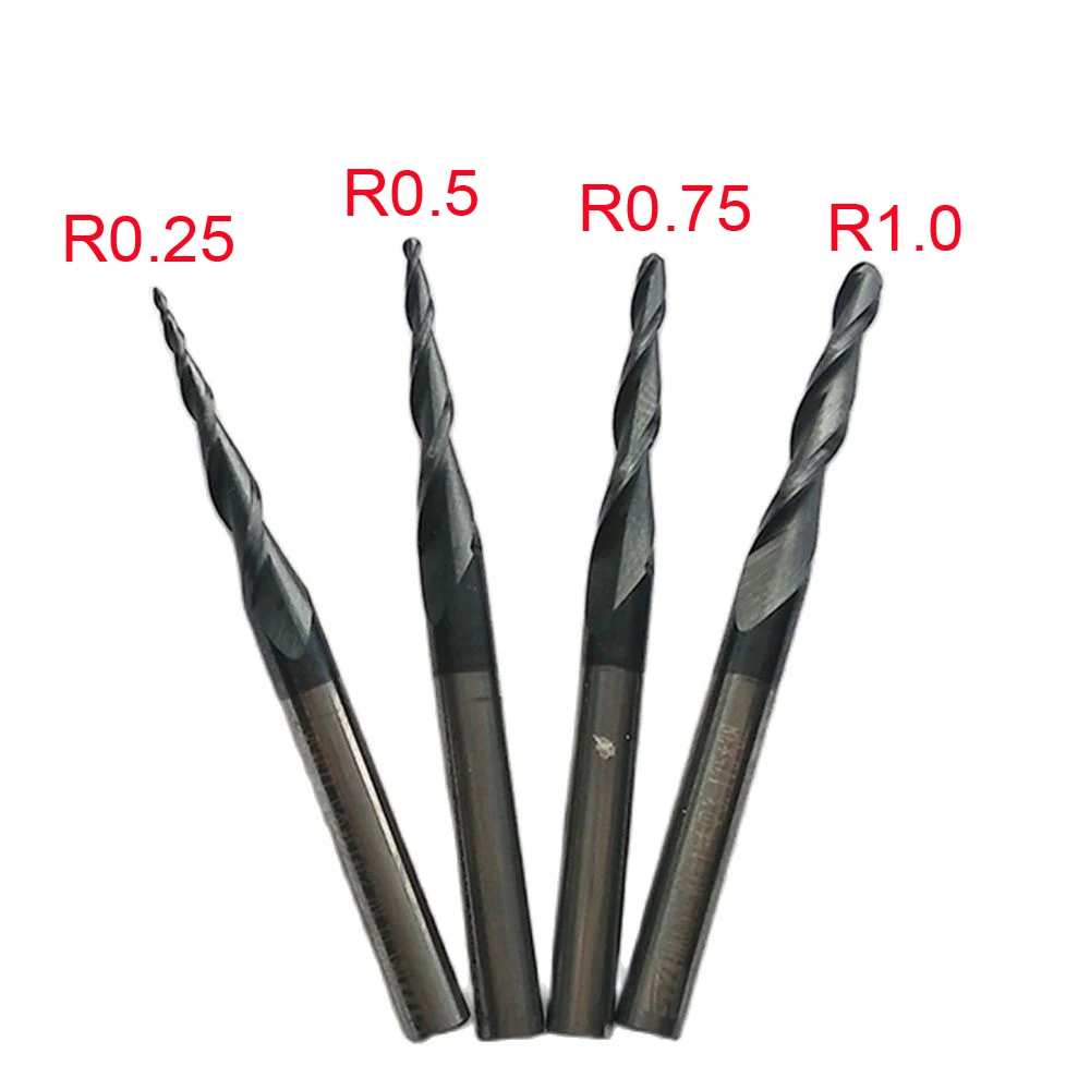 

5pcs/lot R0.25~R1.0*15*D3.175*38L 1/8"Shank HRC55 Solid Carbide Tapered Ball Nose End Mills Milling Cutter Wood Engraving Tools