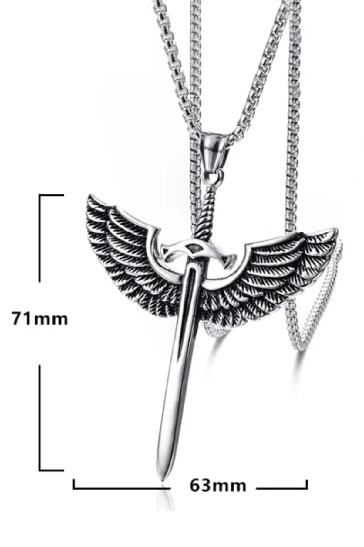 

Oversized Long Chain Sword Angel Wing Stainless Steel Necklace