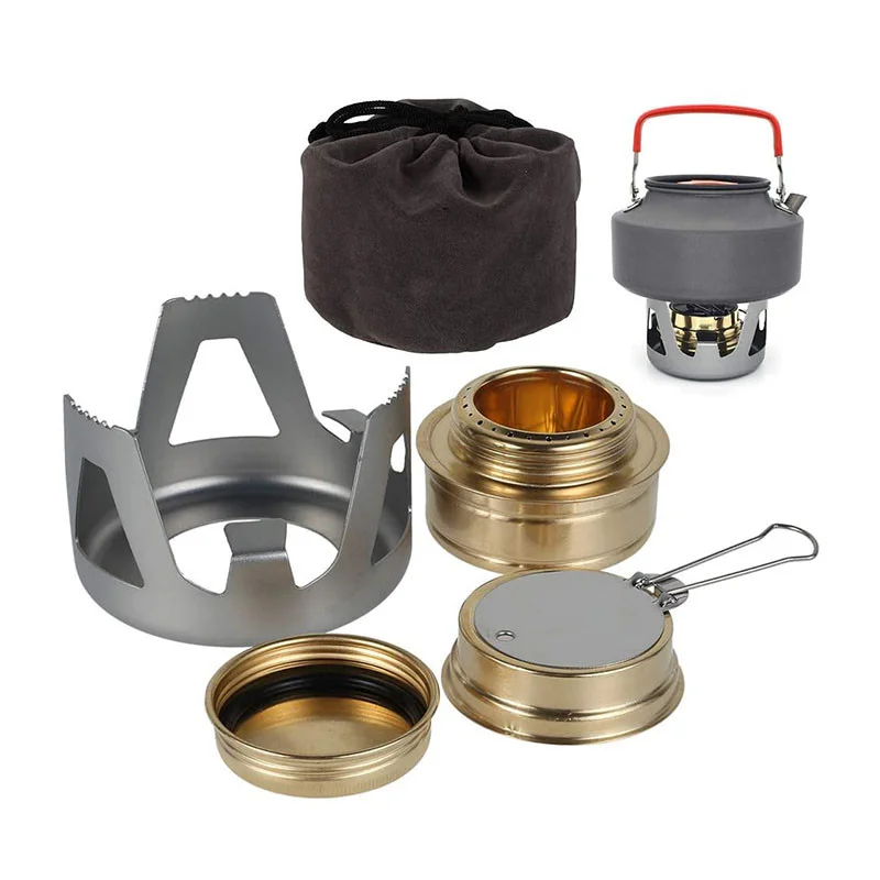 

Mini Outdoor Stove Brass Liquid Alcohol Burner Foldable Portable Backpacking Tourist Ultralight Burner for Camping Survival