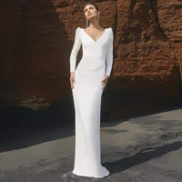 eightree white wedding dresses 2021 mermaid long sleeve satin bride dress appliques backless split boho wedding gowns plus size
