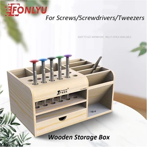 mutifunctional wooden storage box for mobile phone repair desktop tool storage box screwdriver place multi function parts box free global shipping