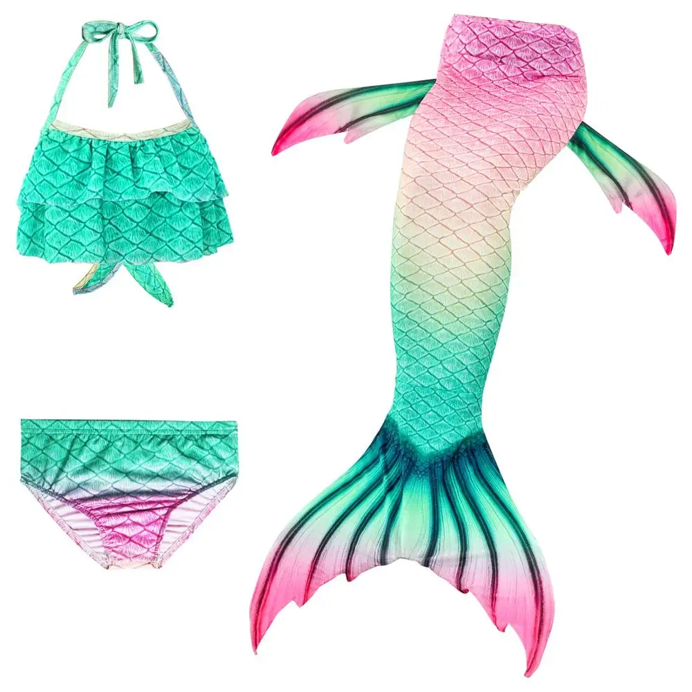 

3pcs Mermaid Tails for Swimming Shell Little Mermaid Swimsuit Bikini Set Bathing Suit for Kids Party Cosplay Costumes No Flipper