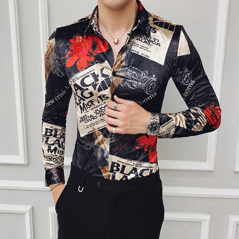 

Warm Winter 2020 Mens Boutique Shirts Flannel Shirts Mens Printed Clothes Club Outfits Velvet Mens Long Sleeve Shirts European