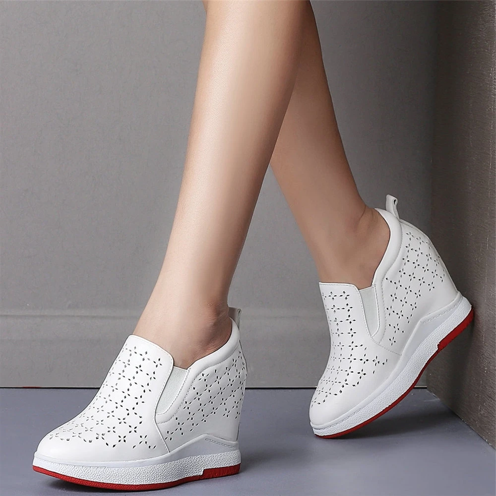 

Summer Casual Shoes Women Genuine Leather Wedges High Heel Pumps Shoes Female Round Toe Fashion Sneakers Platform Oxfords Shoes