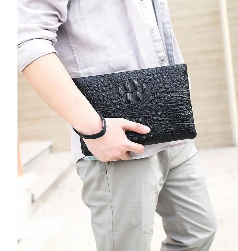 Мужской клатч из натуральной кожи деловой кошелек с ремешком на руку |