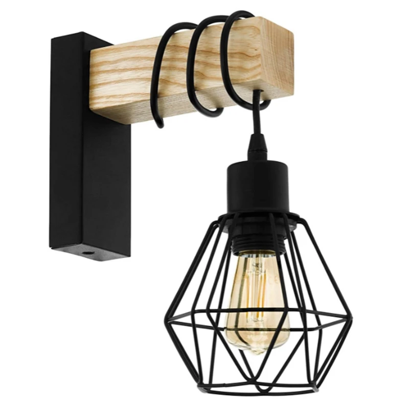 

American Wood Art Iron Cover E27 Lamp Holder Porch Aisle Bedroom Bedside Wall Lamp Homestay Industrial Wind Lamp
