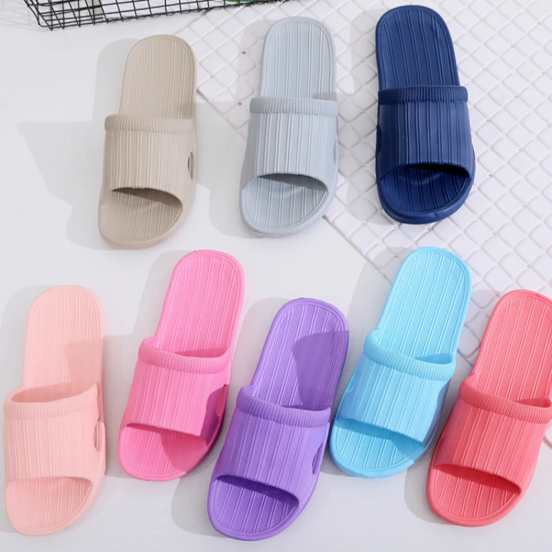 

Hot Sale Slippers Summer Floor Skid Proof Home Floor Slippers Indoor Family Striped Flat Bath Bathroom Sandal Slippers Women