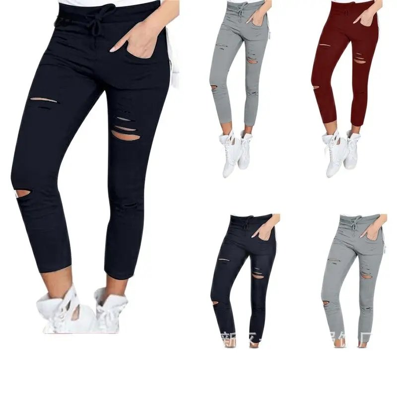 

FAKUNTN New Ripped Jeans for Women Joggers Big Size Ripped Trousers Stretch Pencil Pants Leggings Women Jeans Harajuku Plus Size