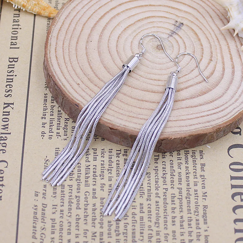 Tassel Long Earrings Fashion Silver Plated Six Ear Line Anti Allergy Korean Version Elegant Hanging Lady Pendant | Украшения и