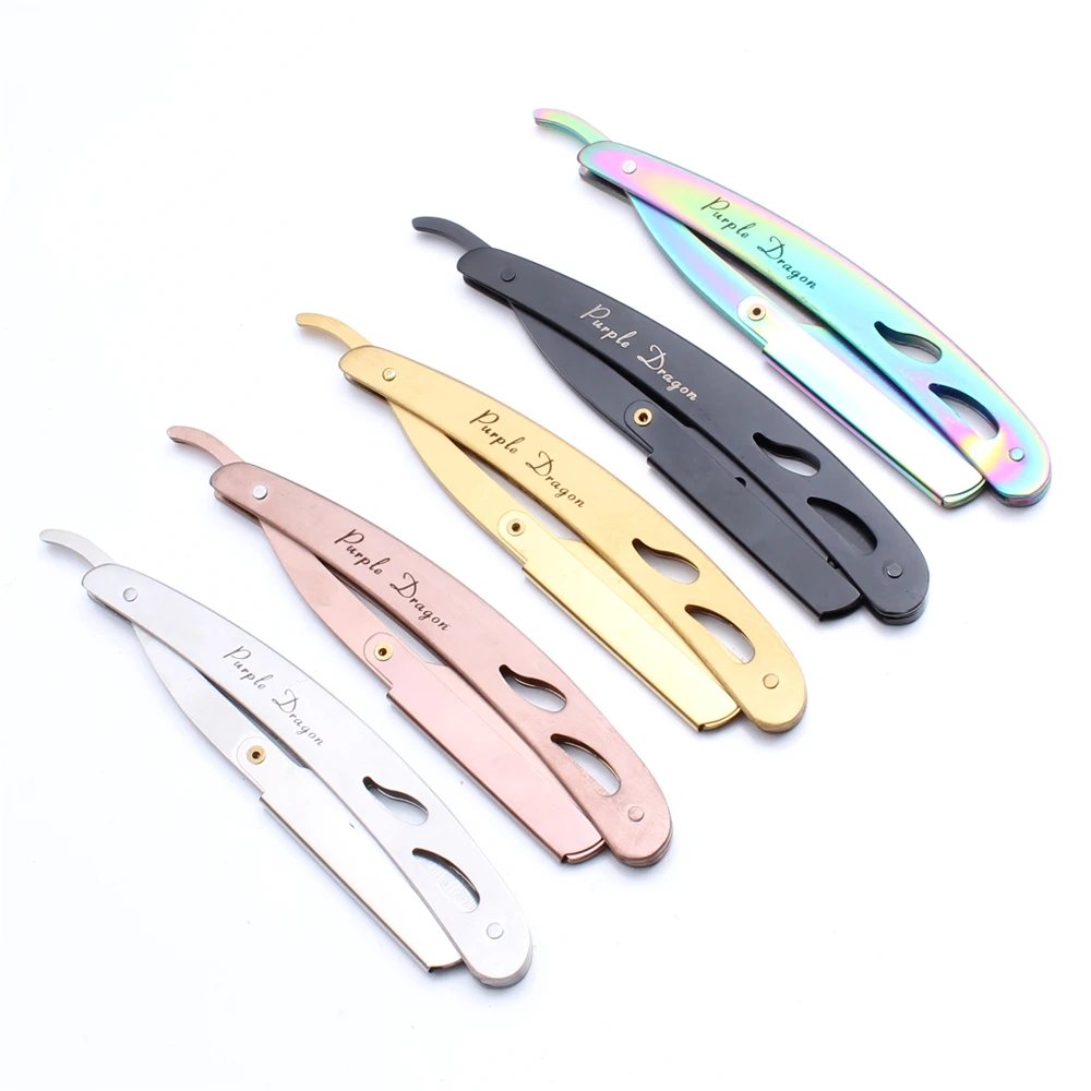 

14x2cm Purple Dragon Brand 1set Men Straight Barber Edge Steel Razor Folding Shaving Knife Hair Removal Tools + 1pcs Blade Z6102