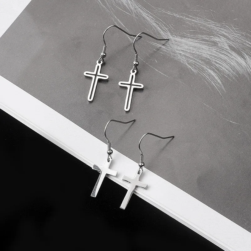 

Korean Style Personality Hipster Stainless Steel Cross Men's and Women's Earrings Trend Personality Punk Street Pendant Earring