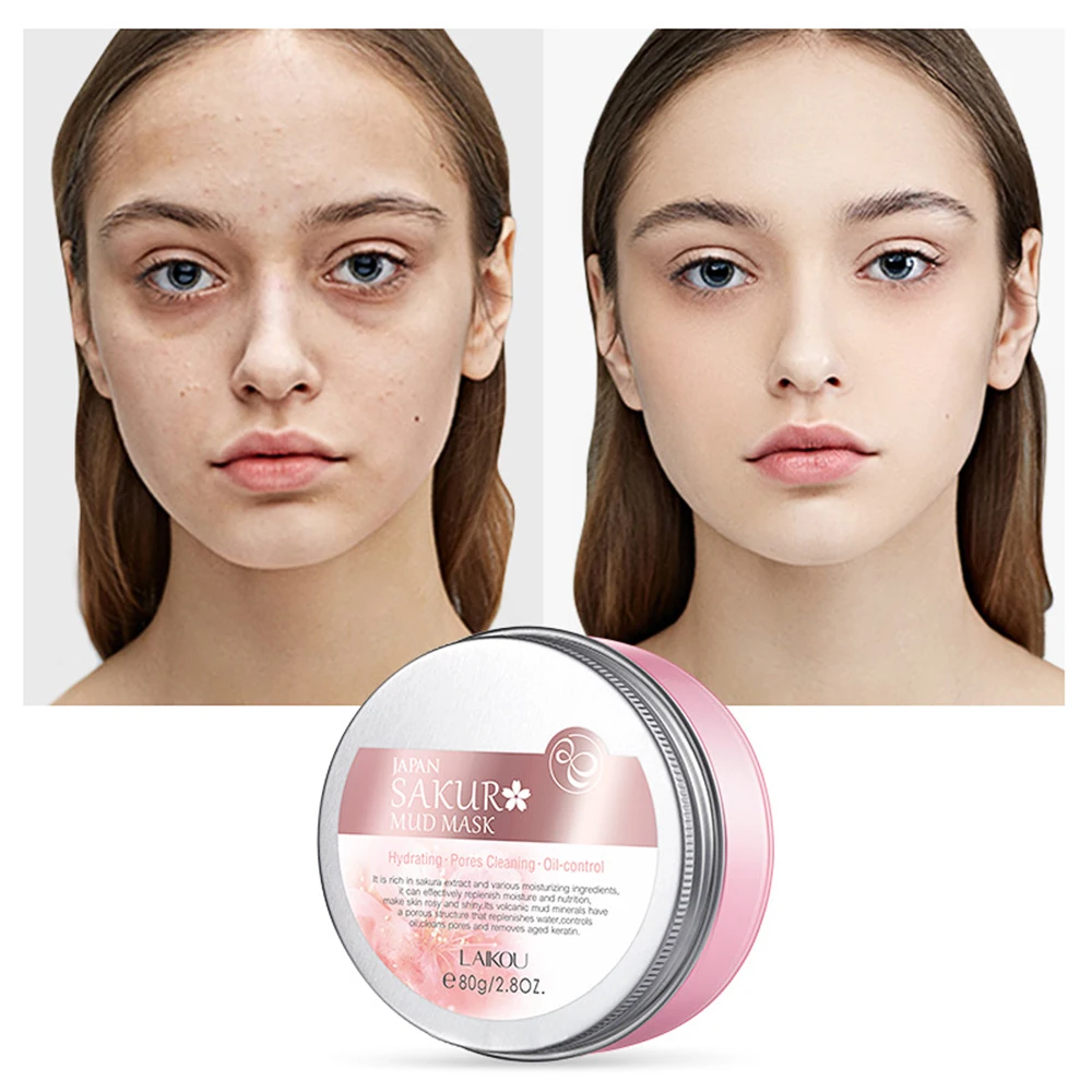 

Japan Sakura Mud Mask Deep Cleaning Blackhead Moisturizing Whitening Anti-Wrinkle Anti-Aging Shrink Pores Repair Face Care 80g