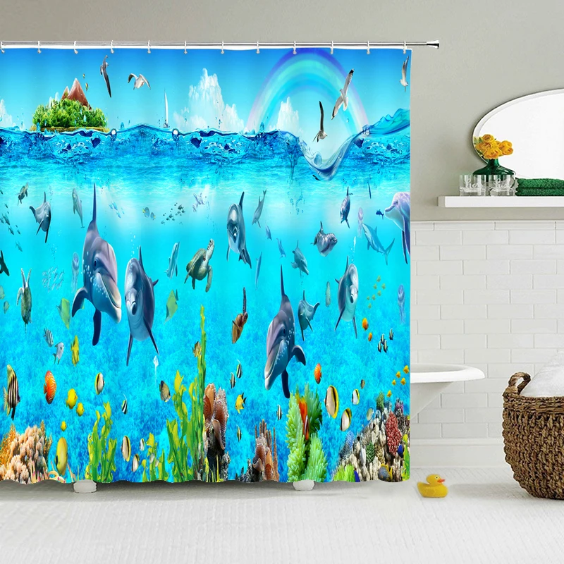 

Dolphin Marine life Shower Curtain Ocean Sea 3d Bathroom Curtains Waterproof With Hooks Decor Washable Fabric 180*200cm Screen