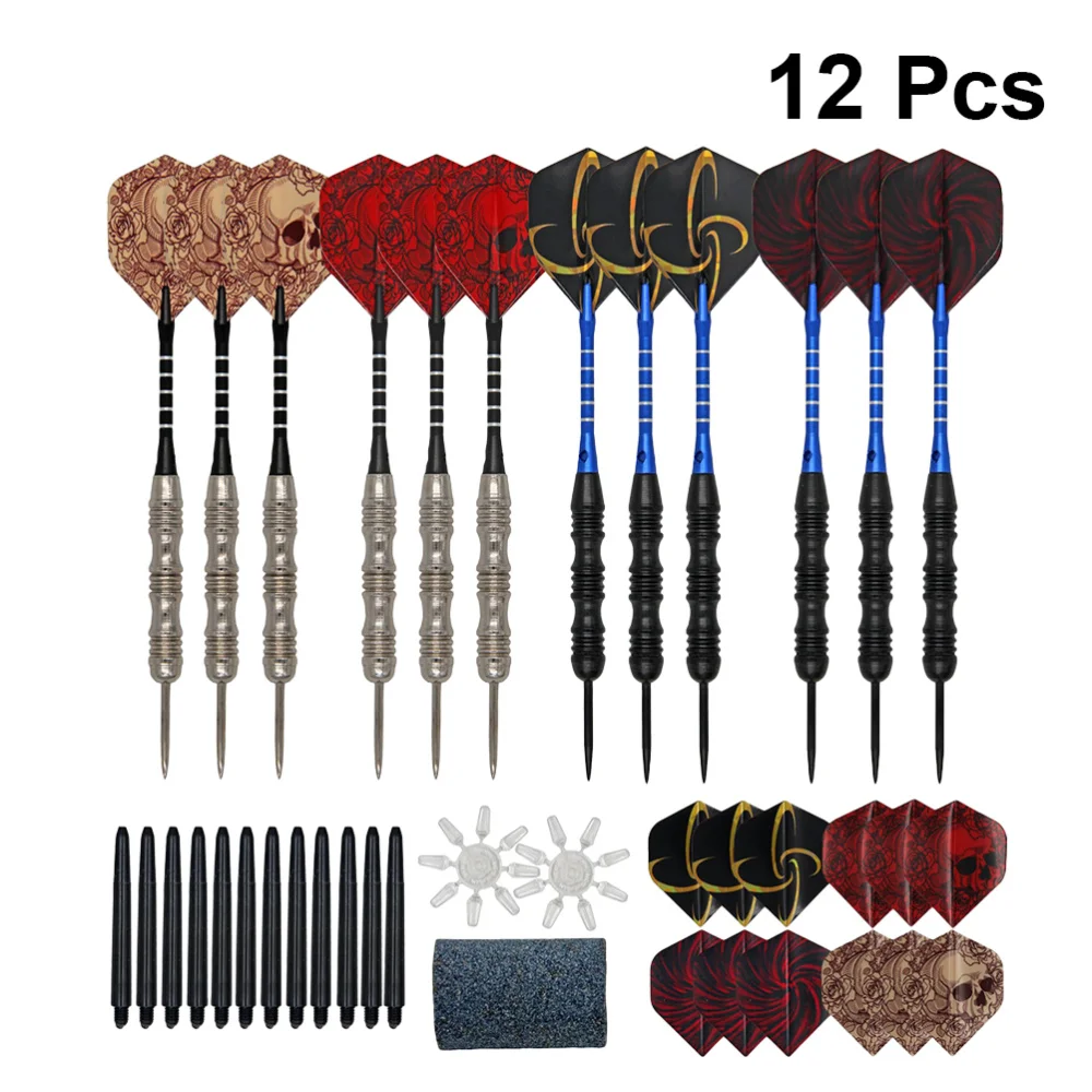

12 Pcs Aluminum Darts Set Professional Needle Tipped Dart Shafts Standard Flights with Dart Sharpener for Dartboard