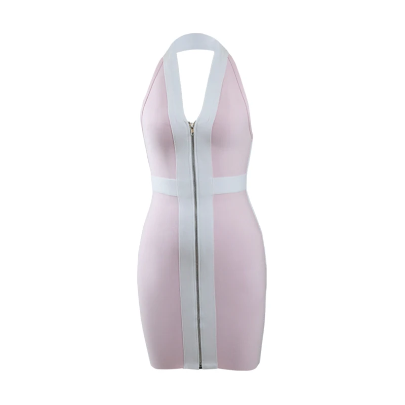 

Sladuo 2021 Summer New Female White and Pink Lace-Up Club Dress Sexy Backless Halter Strappy Celebrity Runway Party Tight Dress