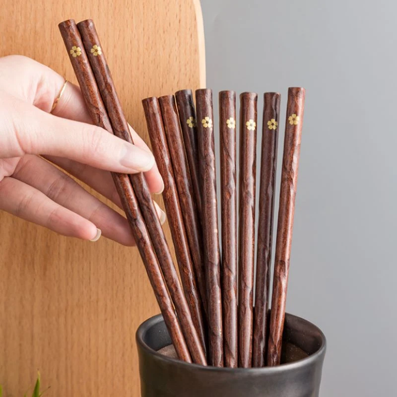 

10 Pairs Japanese Cherry Blossoms Chopsticks Chinese Solid Wood Non-slip Chopsticks Korean Tableware Cutlery Kitchen Supplies