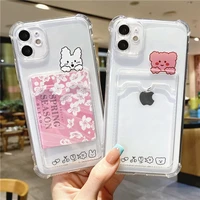 cute cartoon bear rabbit shockproof phone case for iphone 13 pro max 12 11 x xr xs 7 8 plus wallet card holder clear soft cover