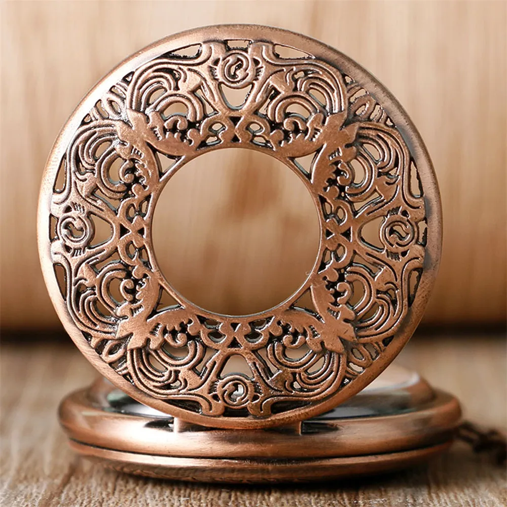 Rose Gold Hollow Pattern Hand Winding Mechanical Pocket Watch Pocket Chain Pendant Manual Mechanism Pocket Clock Vintage Gifts