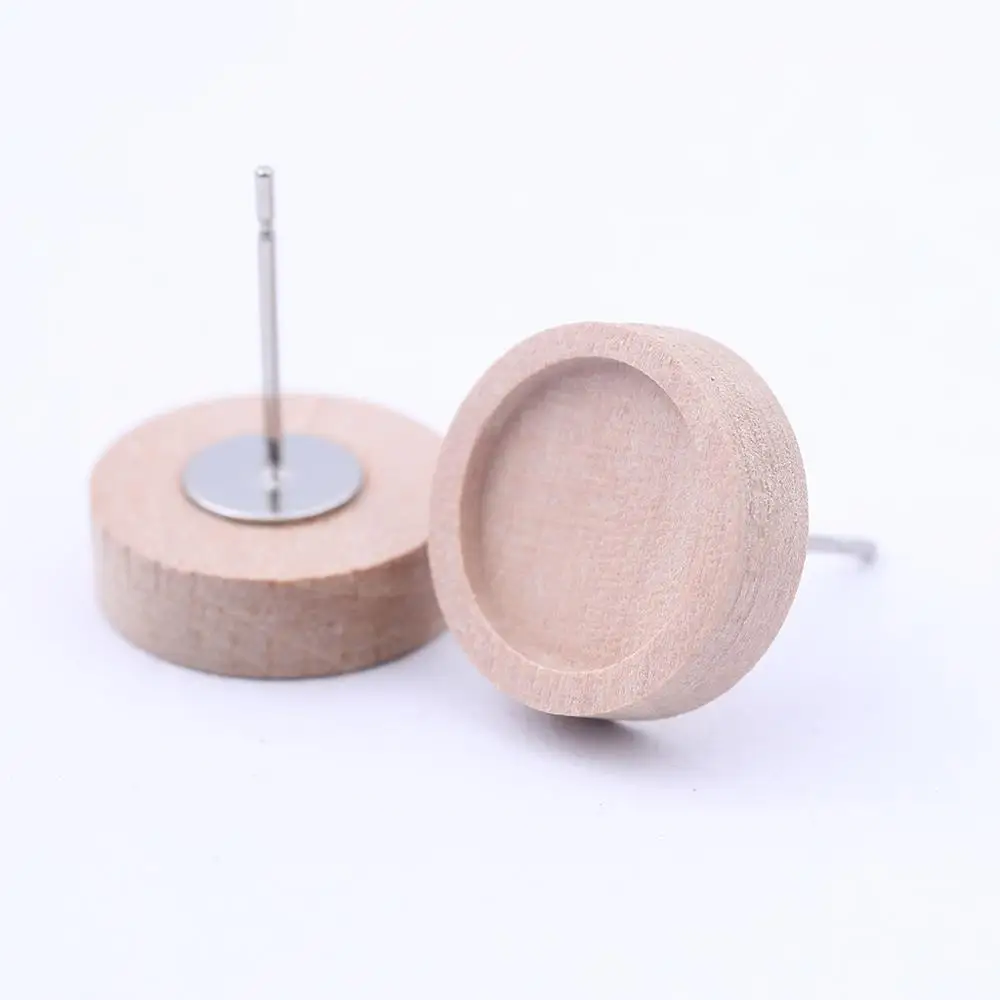 

20pcs wood stud earring blanks fit 10mm round cabochon base settings diy jewelry making findings