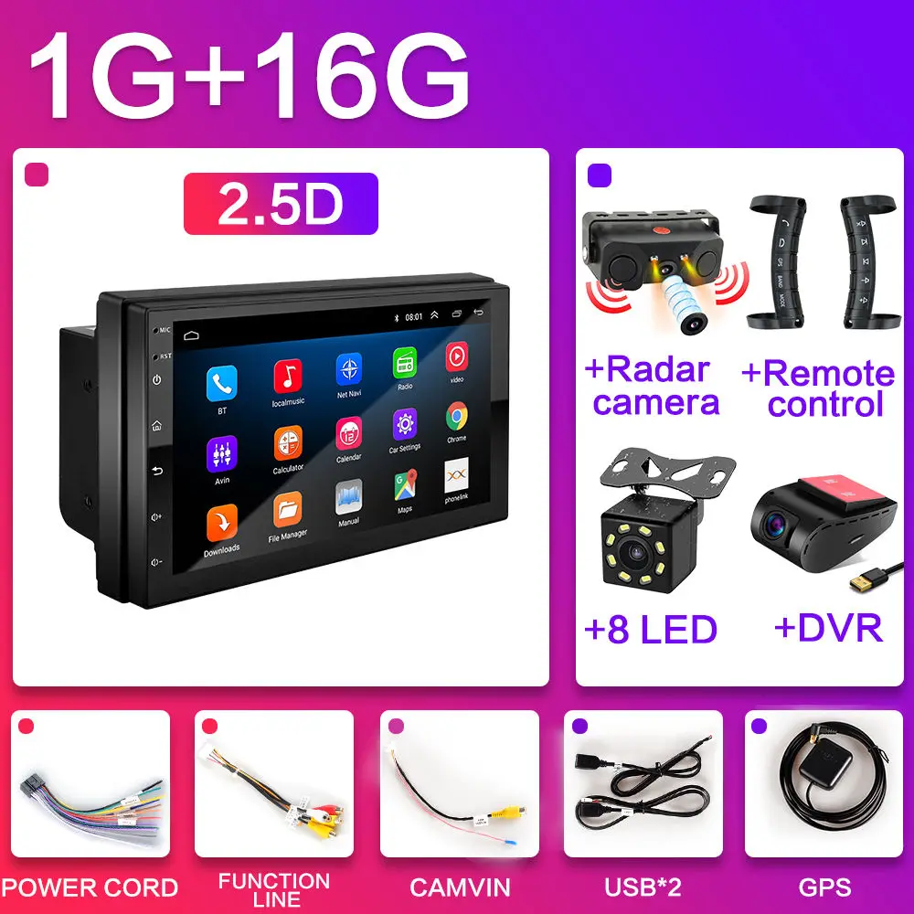 Radar-Remote-DVR-LED 2.5D Android 8,1 Универсальный 2 din " автомобильный навигатор gps Радио автомобильный Радио Навигация Мультимедиа стерео плеер для Toyota Nissan 2DIN - Цвет: Radar-Remote-DVR-LED