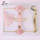 Массажер из трех предметов в виде Розы и кварца, 100% натуральный камень, Нефритовый ролик, микроигольчатый ролик, Нефритовый шпатель, уход за кожей лица