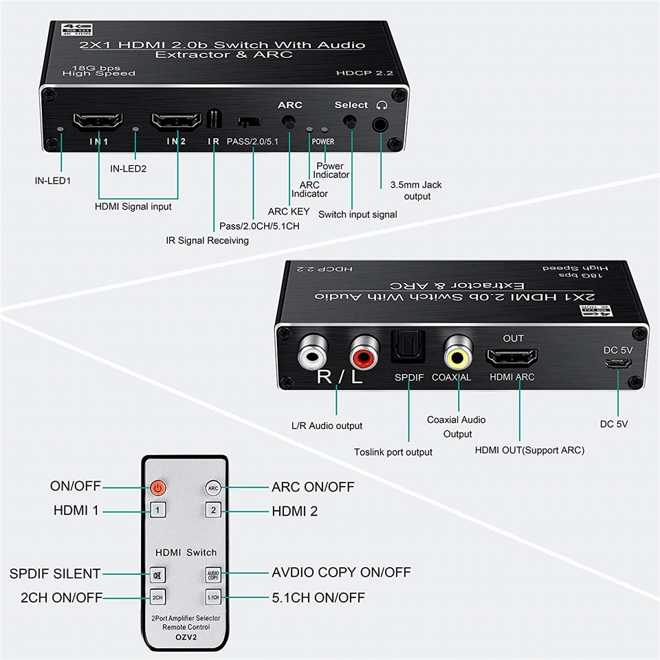 2022 лучший HDMI 2 0 аудио экстрактор поддержка 4K 60 Гц YUV 4:4:4 HDR конвертер адаптер в