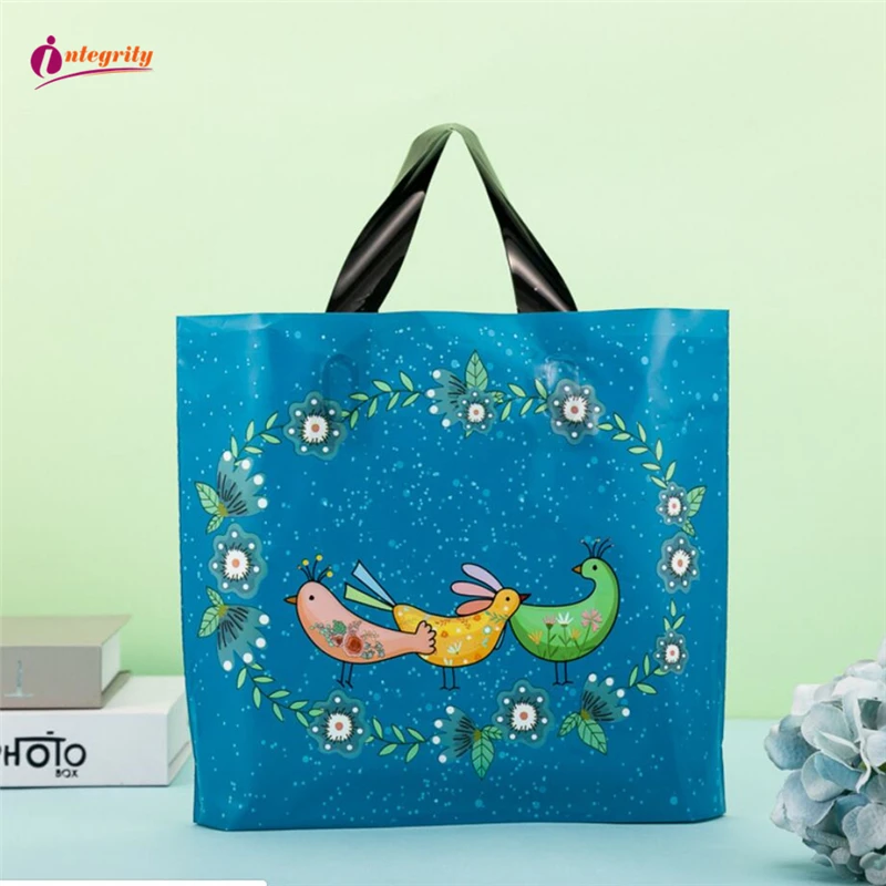

INTEGRITY 50PCS Thicken Plastic Loop Handle Gift Bag High quality Clothing Boutique Shopping Carry Bag Wedding Party Favor Bag