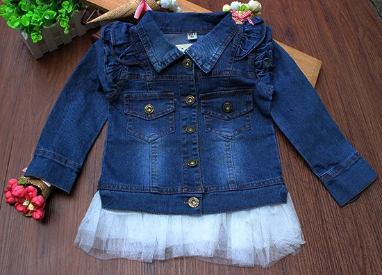 Джинсовая куртка с оборками для девочек осенняя верхняя одежда маленьких