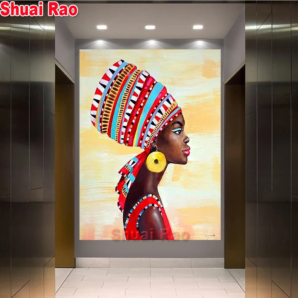

Full square round diamond painting African woman diamond embroidery sticker 5D rhinestone mosaic diamond inlaid needlework
