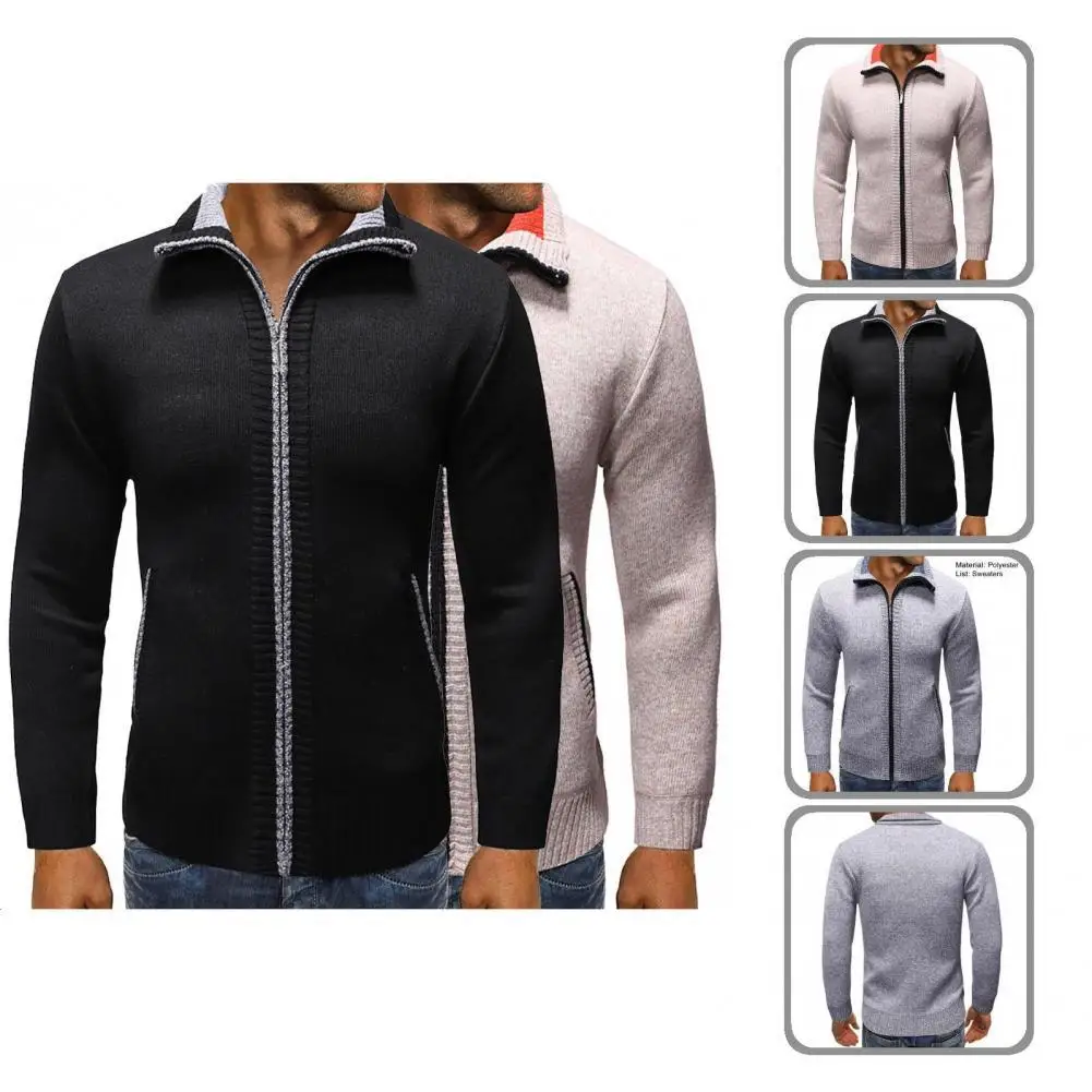 

Men Cardigan Fashion Stand Collar Men Knitted Jacket Fine Knitting Technology Stretchy Sweater Coat