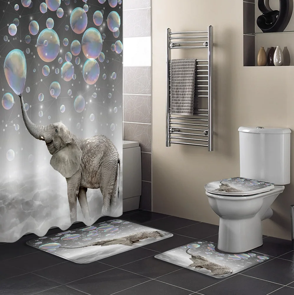 Симпатичные животные Слоники пузырь Ванная комната Шторы комплект набор