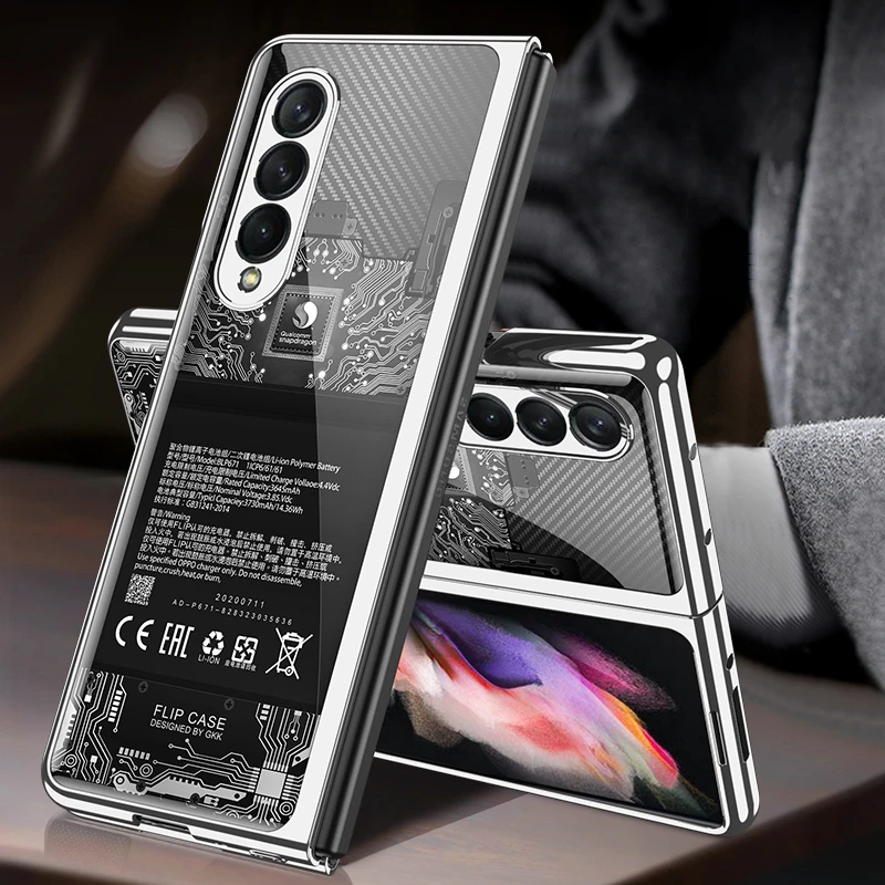 Mystery Black Pattern Tempered Glass Case For Samsung Galaxy Z Fold4 3 Case Plating Bumper Hard Back Cover For Galaxy Z Fold 4