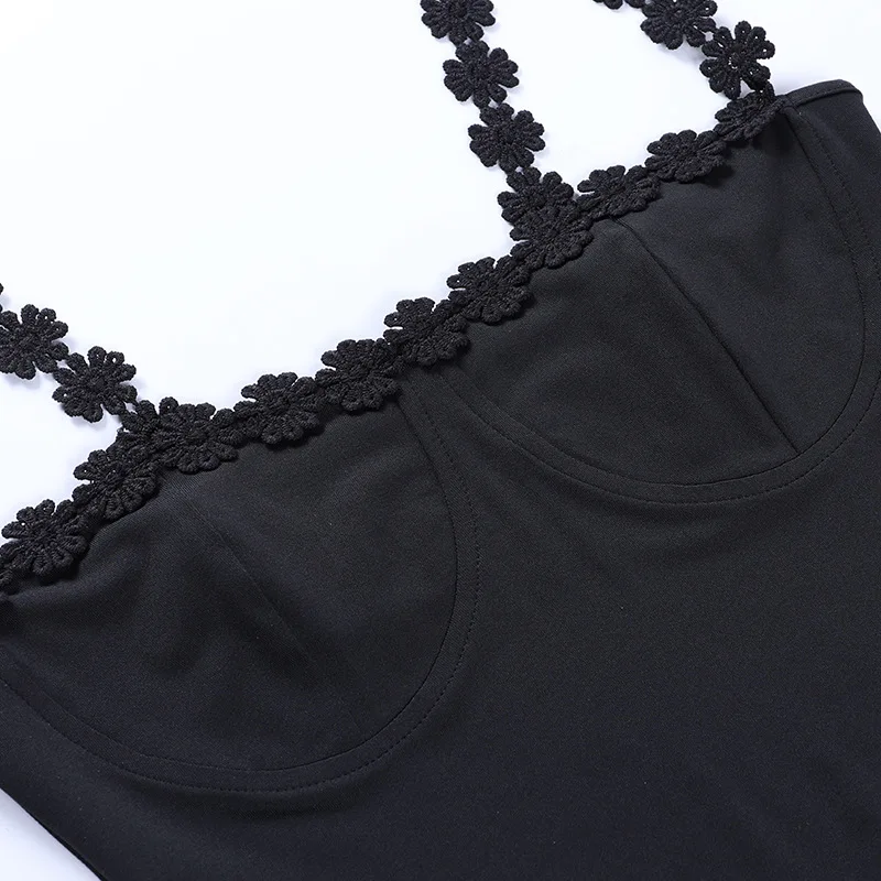 

New Style Black Sling Base Sexy Slim Low-cut Mini Dress Fashion Flower Summer Dress Sexy Party Dress Black Dress Vintage Dress