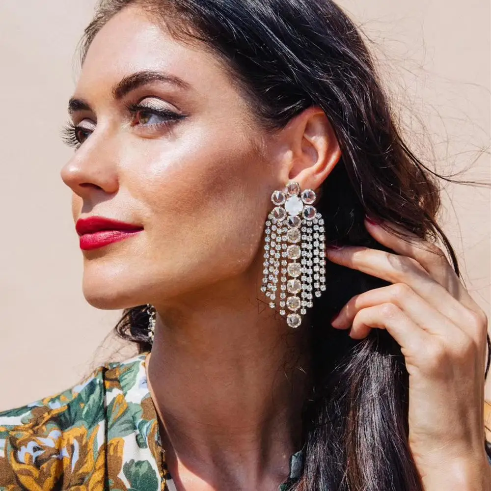 2020 Новые блестящие стразы женские Висячие серьги бутик вечернее платье крупные