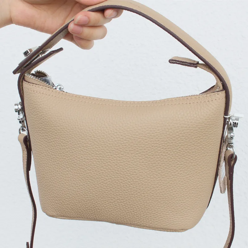 

Women Crossbody Bag Genuine Leather Handbags Fashion Small Bucket Bags 2021 New Luxury Designer Shoulder Bag Female Tote Purses