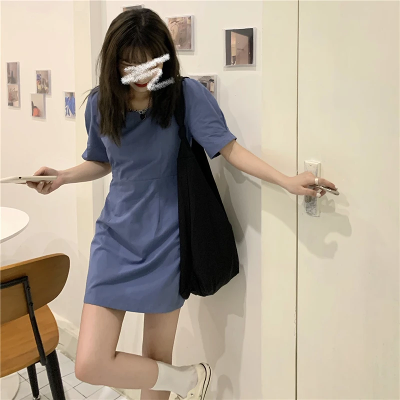 

Korean Style Y2k Fashion A-line High Waist Kawaii Mini Dress Harajukku Vintage Short Puff Sleeve Backless Club Sexy Casual Dress