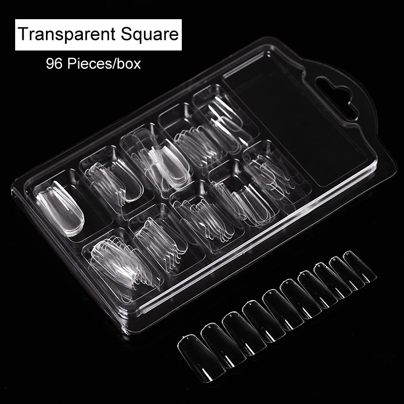 96 Pcs/Box Full Cover Fake Nail Artificial Press on Long Ballerina Clear/Natural/white False Coffin Nails Art Tips Manicure Tool | Красота и
