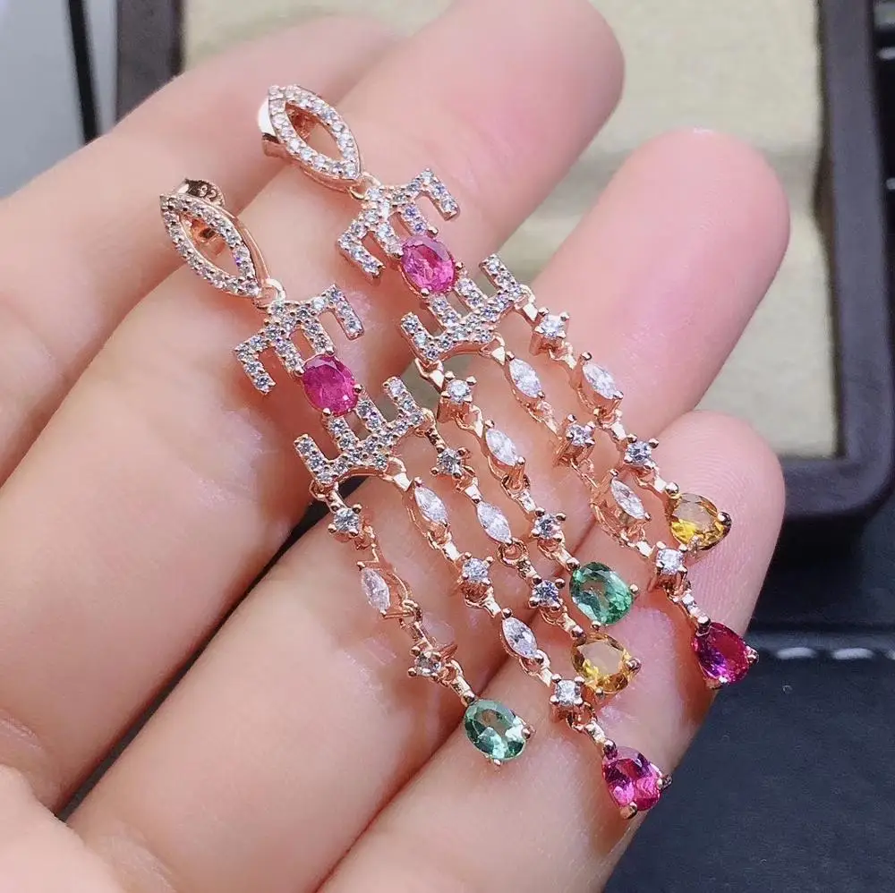 Роскошные Большие кисточки натуральный многоцветный Турмалин капли воды серьги