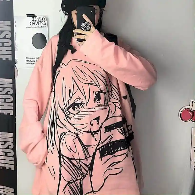 2022 New Autumn Clothes Korean Version Harajuku Bf Wind Cartoon Anime Printing Loose Long-sleeved T-shirt Female Student Top | Женская